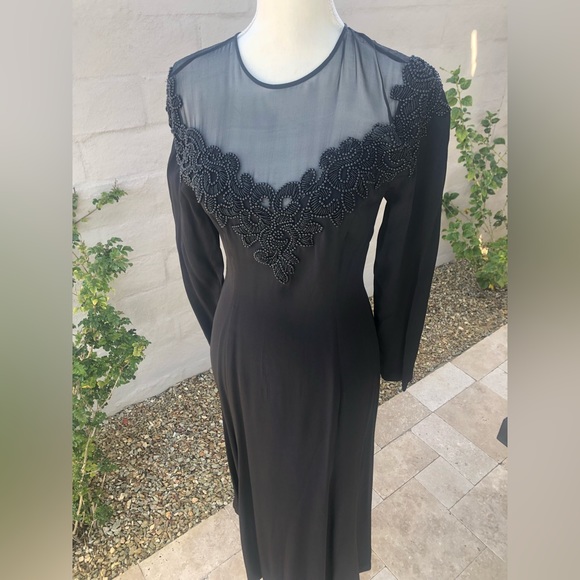 Vintage beaded sheer mesh Marie St. Claire size four long sleeve dress - Picture 4 of 16